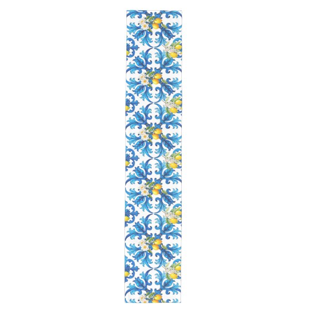 Sicilian,summer,lemon,mosaic,blue, Medium Table Runner (Front)