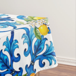 Sicilian,summer,lemon,mosaic,blue, Tablecloth