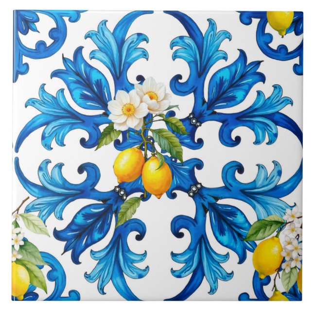 Sicilian,summer,lemon,mosaic,blue  tile (Front)