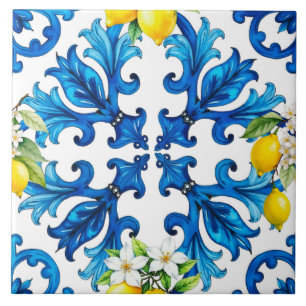 Sicilian,summer,lemon,mosaic,blue  tile