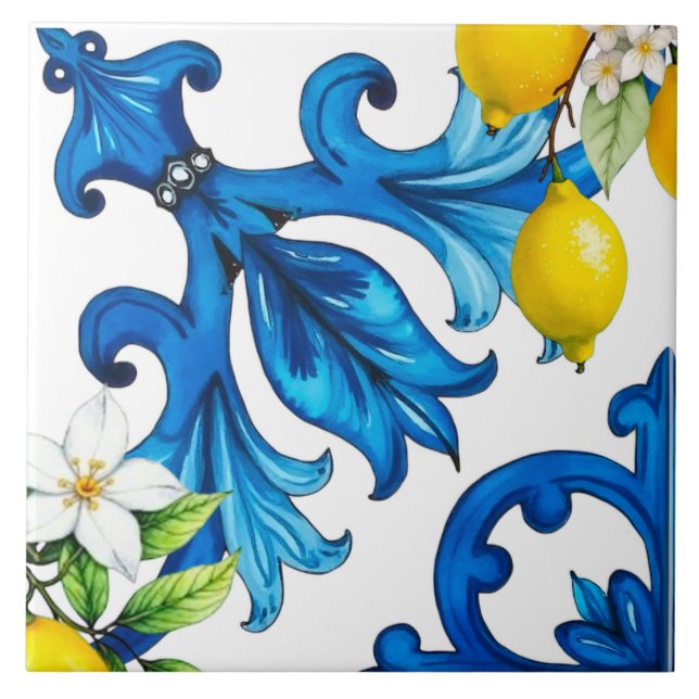 Sicilian,summer,lemon,mosaic,blue  tile (Front)