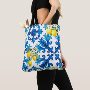 Sicilian,summer,lemon,mosaic,blue  tote bag