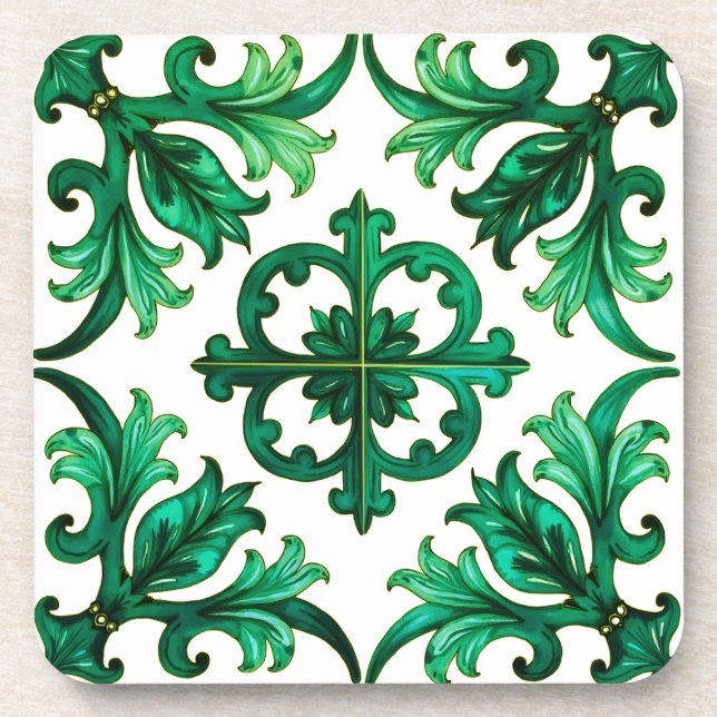 Sicilian,summer,lemon,mosaic,green, Coaster (Front)