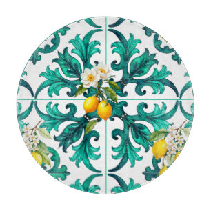 Sicilian,summer,lemon,mosaic,green, Cutting Board