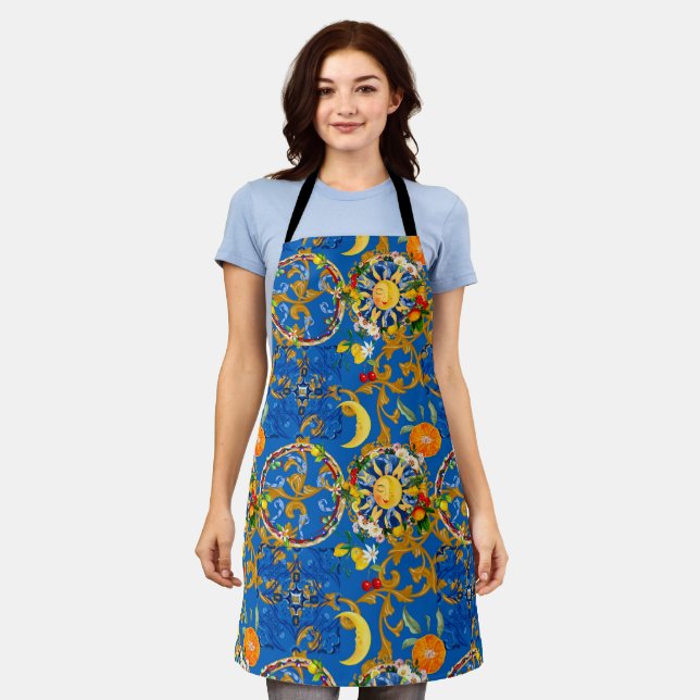 Sicilian sun,half moon,summer,majolica,lemon, apron (Worn)