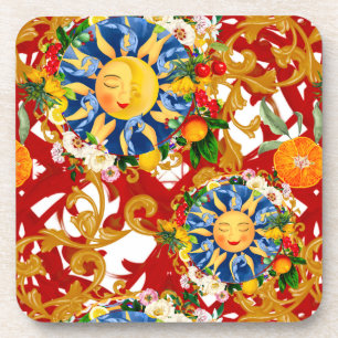 Sicilian sun,half moon,summer,majolica,lemon, coaster