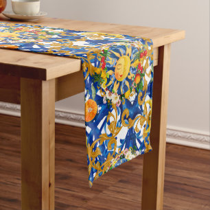 Sicilian sun,half moon,summer,majolica,lemon, medium table runner