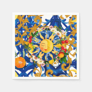 Sicilian sun,half moon,summer,majolica,lemon, napkin