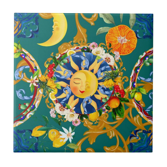 Sicilian sun,half moon,summer,majolica,lemon, tile (Front)