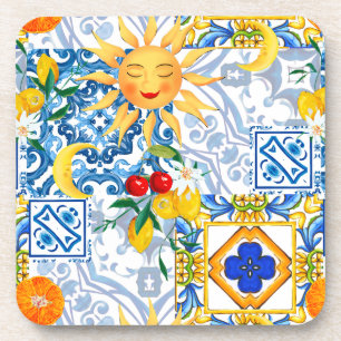 Sicilian sun,lemon,majolica,Table Runner Coaster