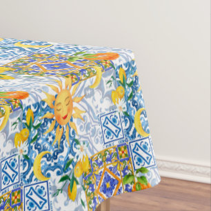 Sicilian sun,lemon,majolica,Table Runner Tablecloth