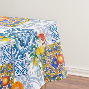Sicilian sun,lemon,majolica, tablecloth