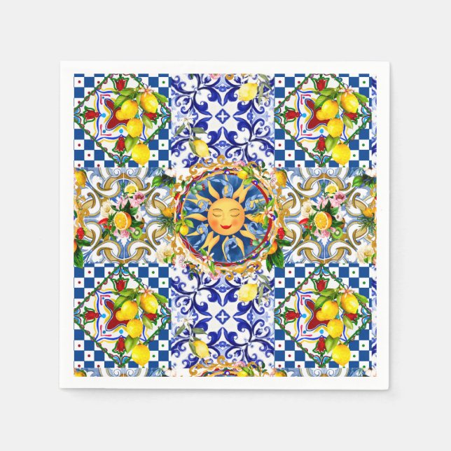 Sicilian sun,lemon,mediterranean tiles, napkin (Front)