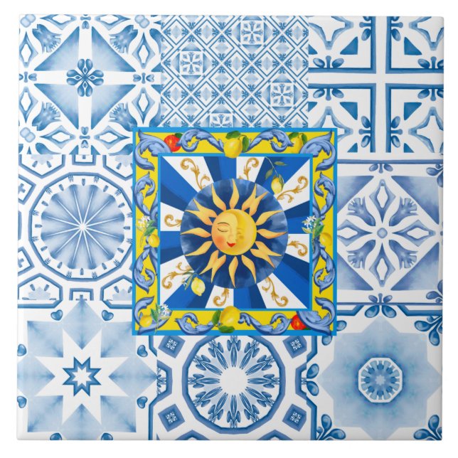 Sicilian sun,lemon,mosaic,majolica, tile (Front)
