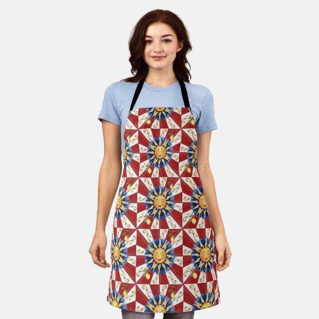 Sicilian sun, majolica,Ceramic Tile Apron (Worn)