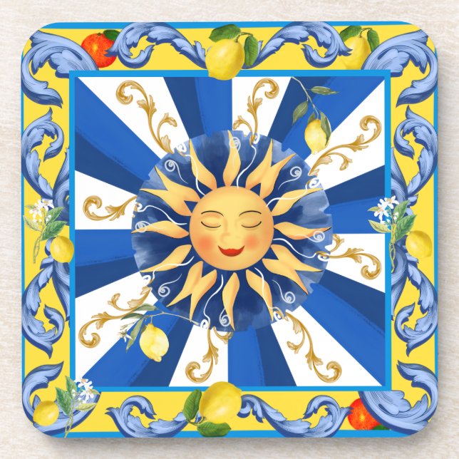 Sicilian sun, majolica,lemon, coaster (Front)