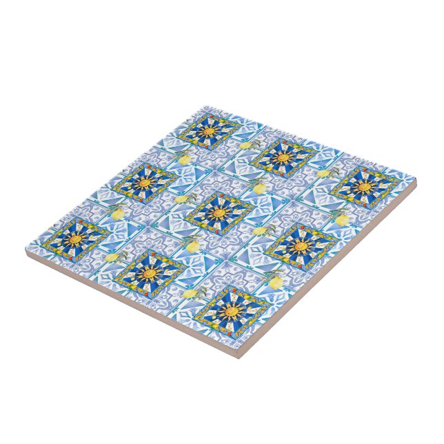 Sicilian sun, majolica,lemon, tile (Side)