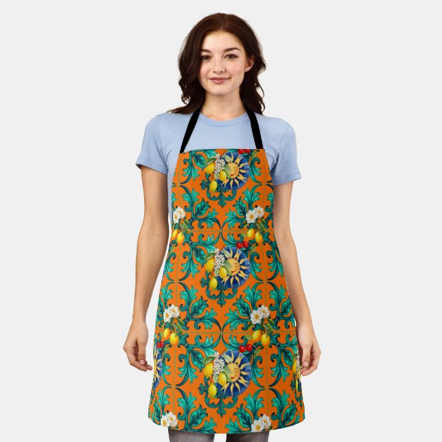 Sicilian sun,summer,lemon,mosaic,blue, apron (Worn)