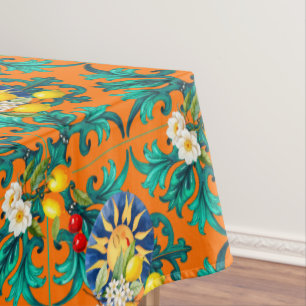 Sicilian sun,summer,lemon,mosaic,blue, tablecloth