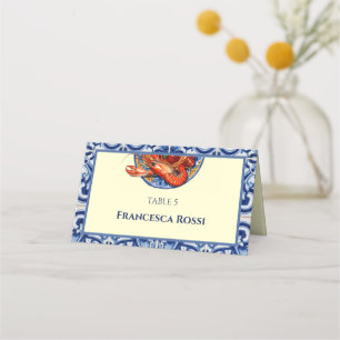 Sicilian Tile Italian Wedding Folded Place Card