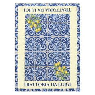 Sicilian Tile Lemon Pattern Italian Restaurant Tablecloth