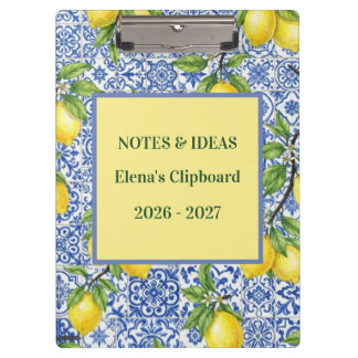 Sicilian Tile & Lemon Personalised Back to School Clipboard