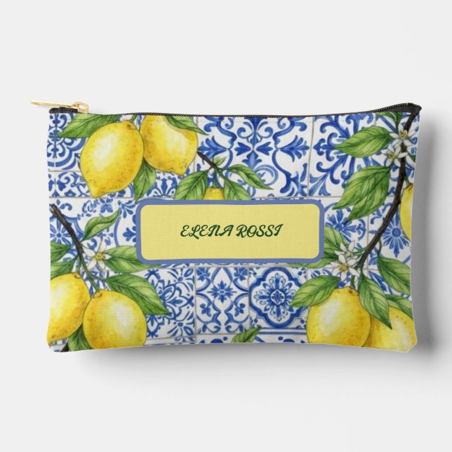 Sicilian Tile & Lemon Personalised School Pencil Accessory Pouch (Front)