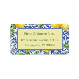 Sicilian Tile & Lemon Wedding Label