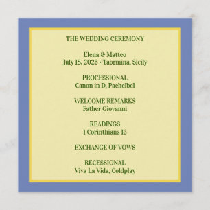Sicilian Tile & Lemon Wedding Programme