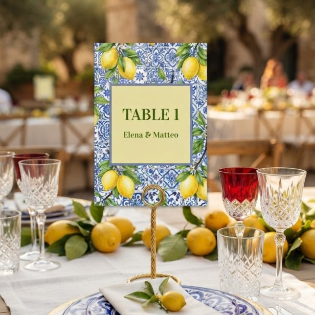 Sicilian Tile & Lemon Wedding Table Number (Creator Uploaded)