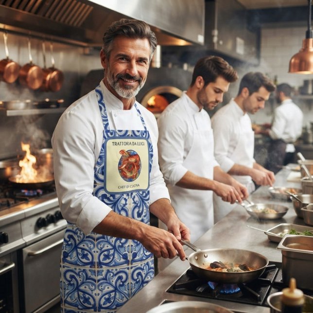 Sicilian Tile Seafood Italian Restaurant Chef Apron (Creator Uploaded)