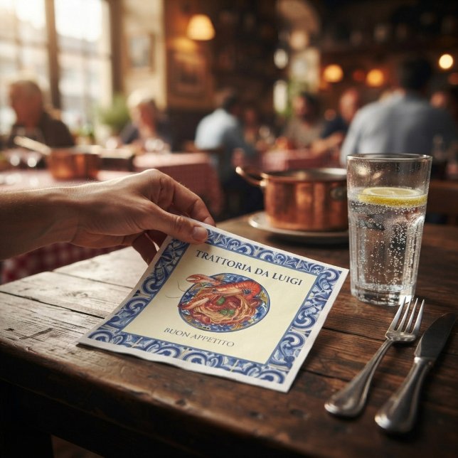 Sicilian Tile Seafood Italian Restaurant Napkin (Creator Uploaded)