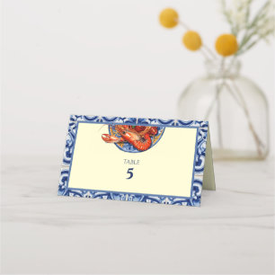 Sicilian Tile Seafood Wedding Table Number Folded Place Card