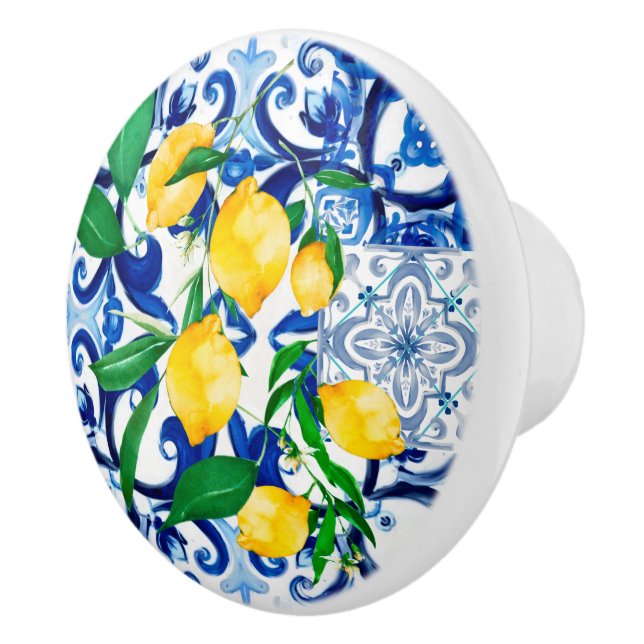 Sicilian tiles,lemon,mosaic,majolica, ceramic knob (Right)
