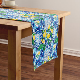 Sicilian tiles,lemon,mosaic,majolica, short table runner