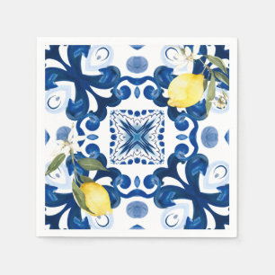 Sicilian tiles,majolica,lemon, napkin
