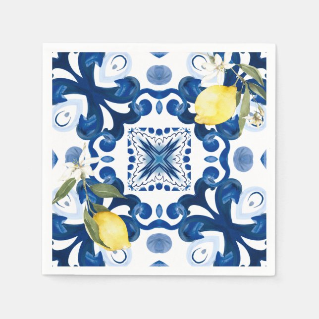 Sicilian tiles,majolica,lemon, napkin (Front)