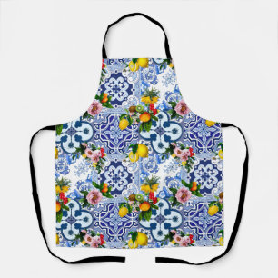 Sicilian tiles,majolica ,lemons,citrus apron