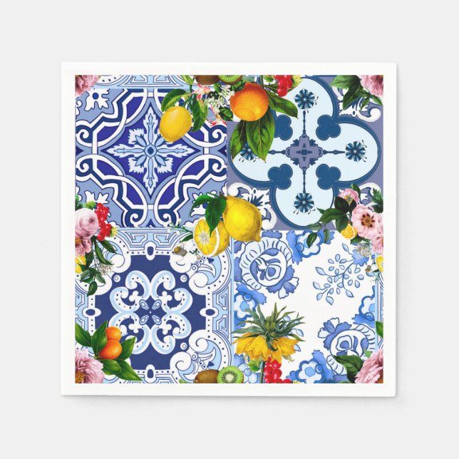 Sicilian tiles,majolica ,lemons,citrus   napkin (Front)