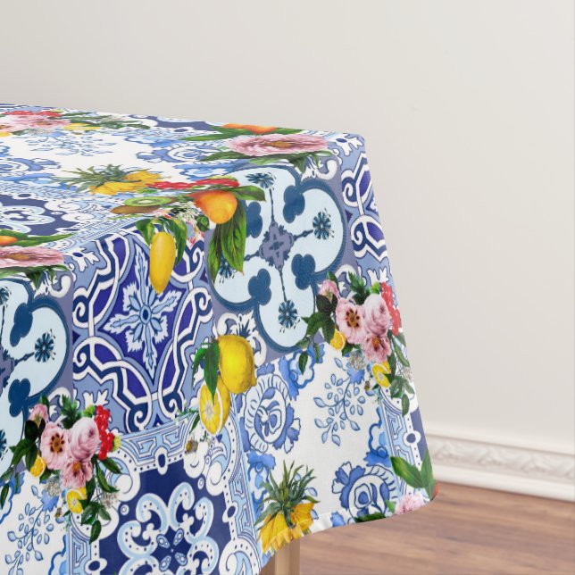 Sicilian tiles,majolica ,lemons,citrus  tablecloth (In Situ)