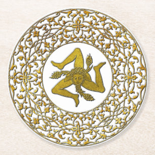 Sicilian Trinacria and Filigree Round Paper Coaster