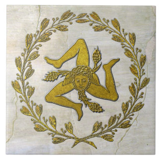 Sicilian Trinacria and Olive Wreath Tile
