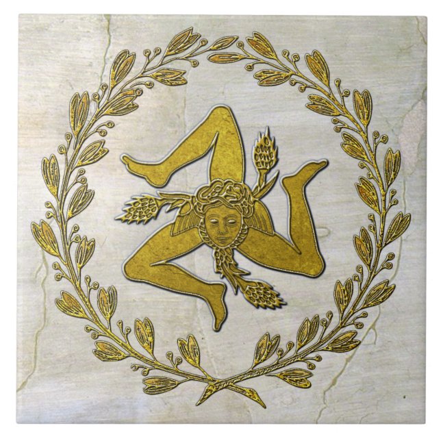 Sicilian Trinacria and Olive Wreath Tile (Front)