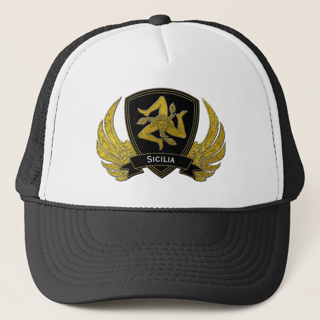 Sicilian Trinacria Black Gold Trucker Hat (Front)