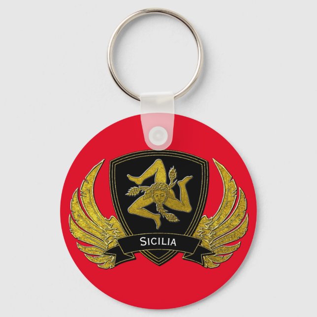 Sicilian Trinacria Black Gold & Your Color Key Ring (Front)