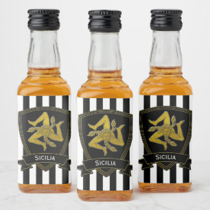 Sicilian Trinacria Gold and Stripe Liquor Bottle Label