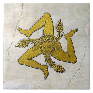 Sicilian Trinacria Gold on Fresco Pattern Tile