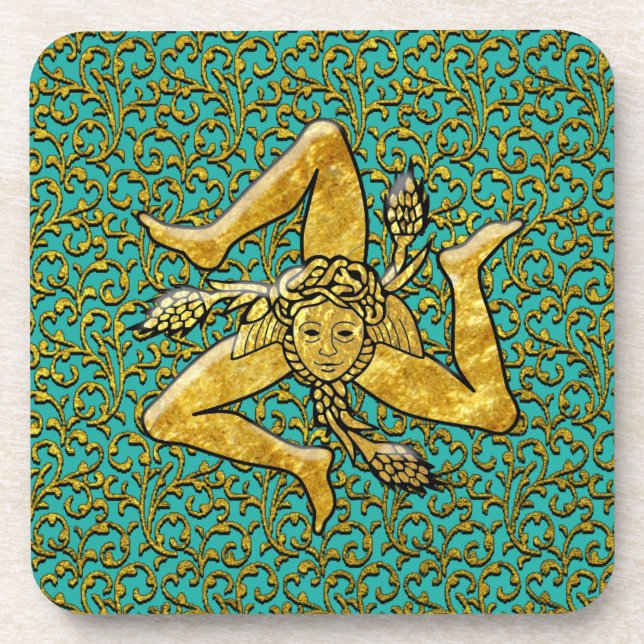 Sicilian Trinacria Gold Personalise Colour Coaster (Front)