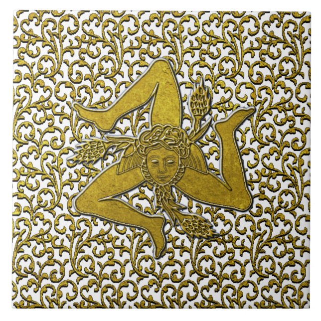 Sicilian Trinacria Gold Personalise Tile (Front)