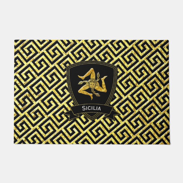 Sicilian Trinacria Greek Key Pattern Doormat (Front)